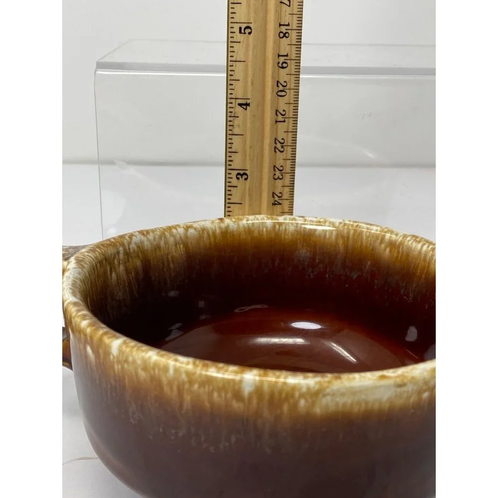 Set of 2 Vintage Hull Oven Proof USA With Handle and Lid Brown Drip Glaze 8 Oz